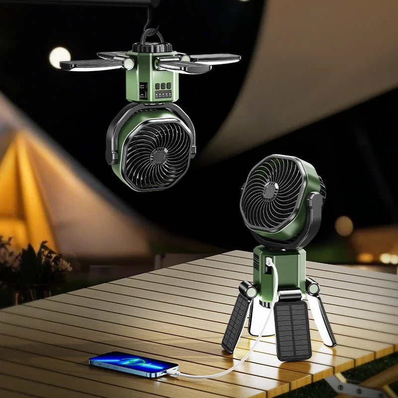 Ventilateur de camping 3-en-1 - 6000mAh + Lumière LED + Power Bank (Pliable)