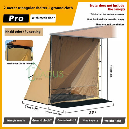 Triangular Side Car and Camper Awning - Waterproof 3000mm+ · Insect Net · UV50+ · Aluminum · 200x300cm