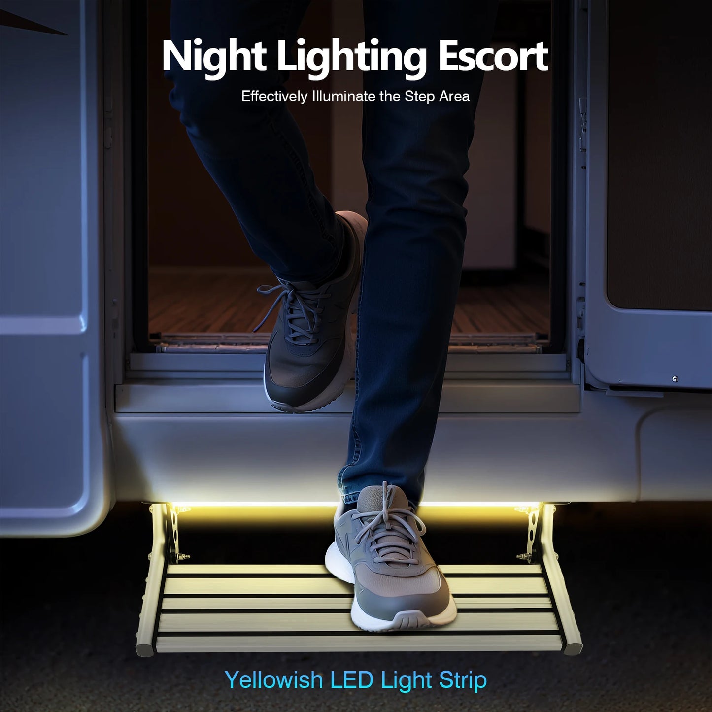Escalón Plegable de Aluminio con Luz LED 12V para Camper y Autocaravana – Antideslizante