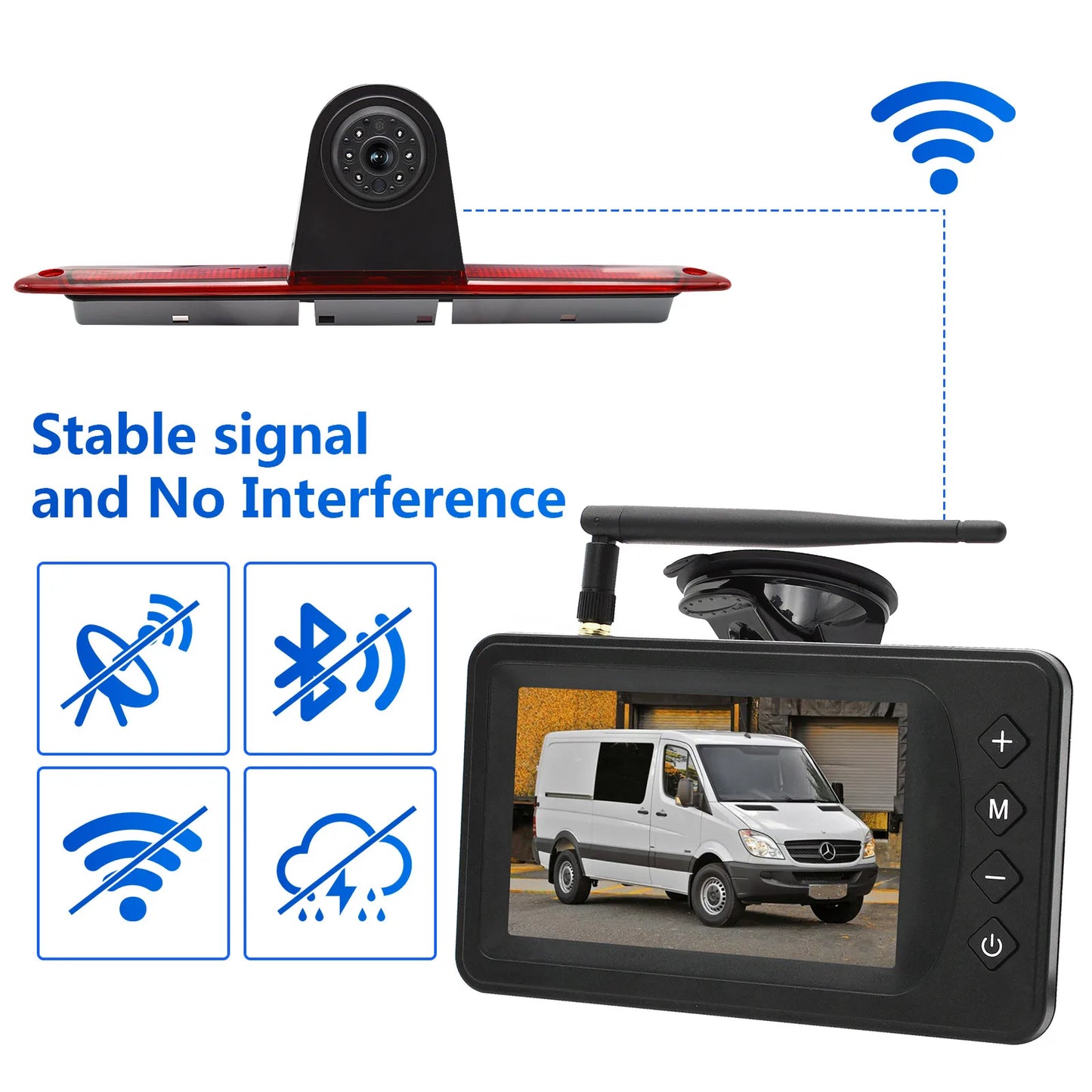 Kit Cámara de Marcha Atrás Inalámbrica 1080P con Monitor 5” – Luz de Freno para Mercedes Sprinter y VW Crafter