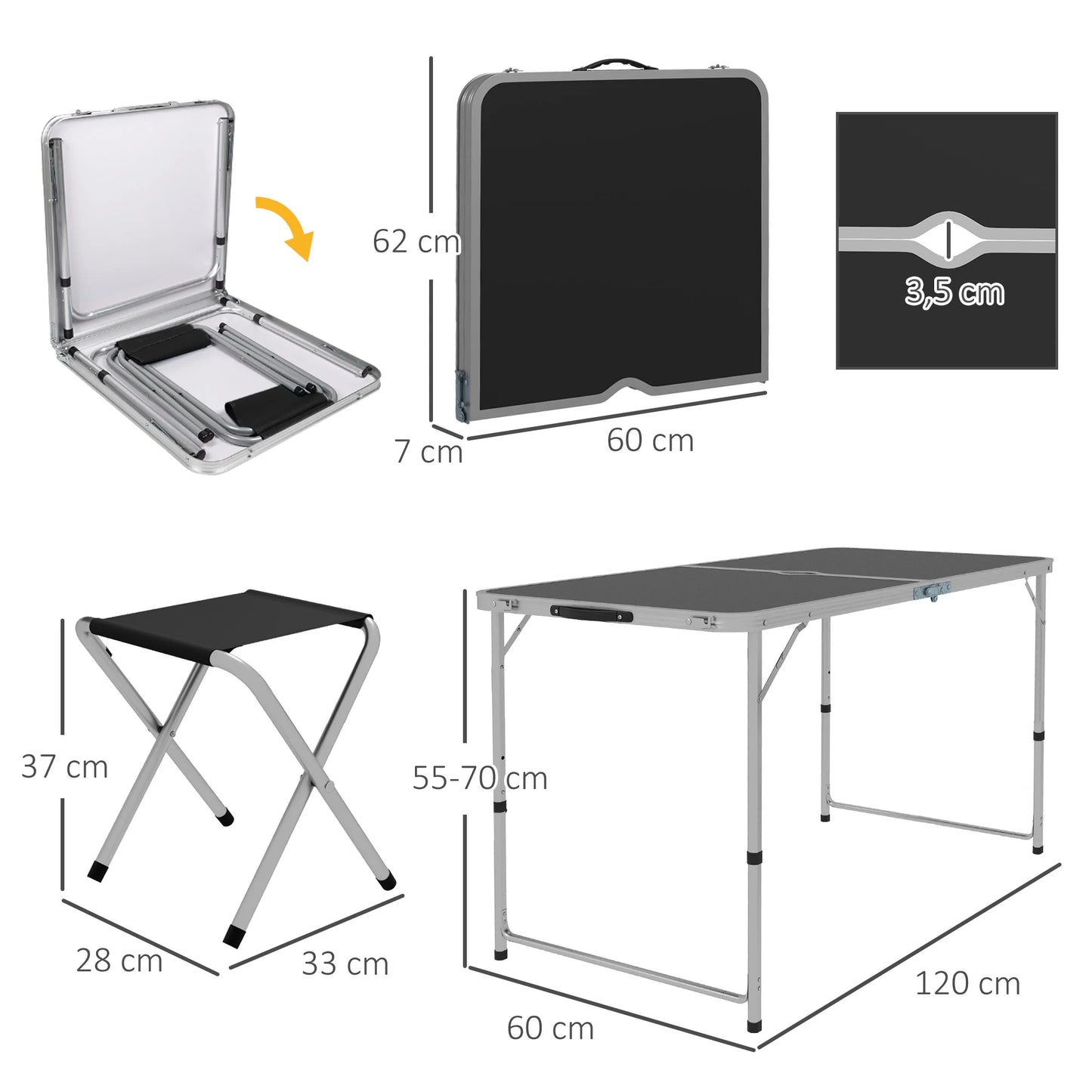 Set de Mesa Plegable con 4 Taburetes – Camping y Exterior