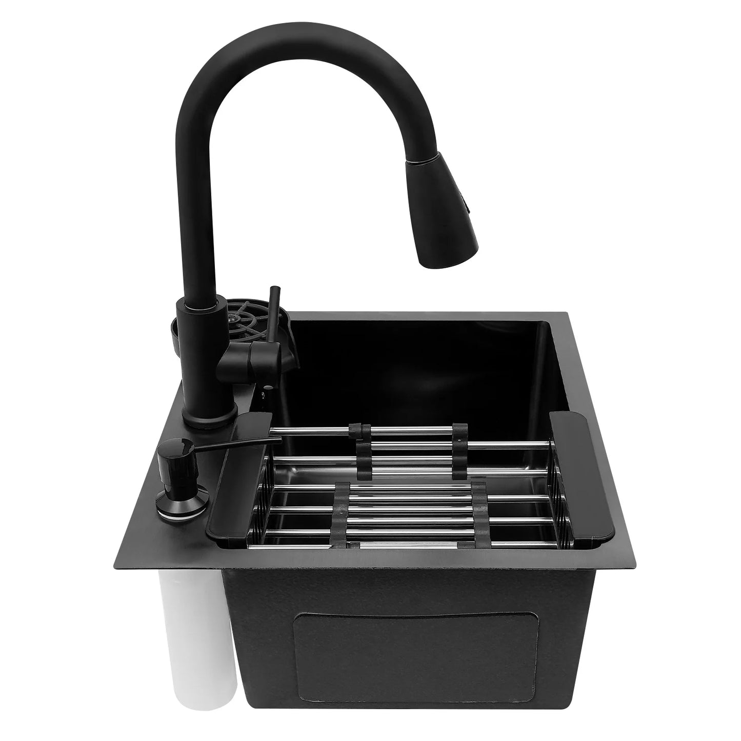 Stainless Steel Kitchen Sink with Pull-Out Tap, Black (40×45 cm) 
