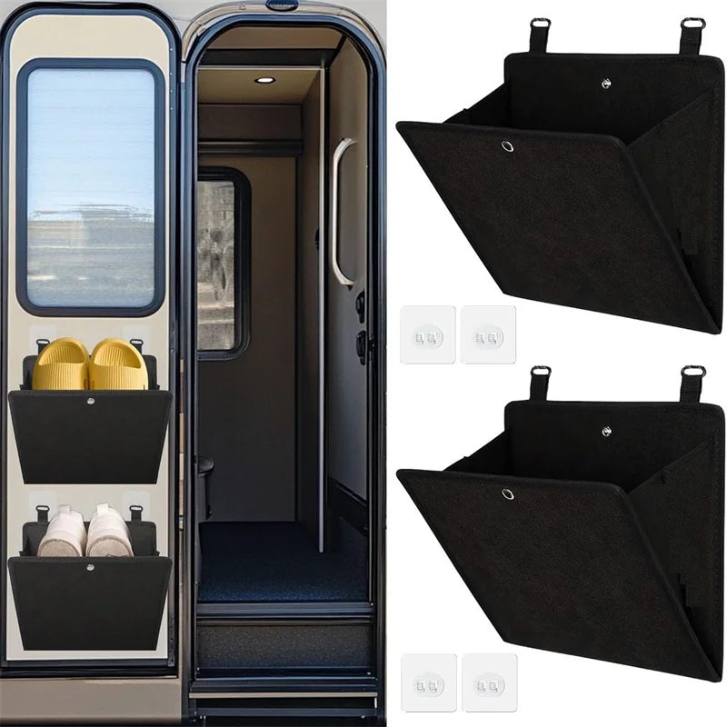 2PCS Organizador de Zapatos para Puerta de RV con Bolsillos Profundos – Rack Adhesivo para Camper, Casa Rodante y Espacios Reducidos