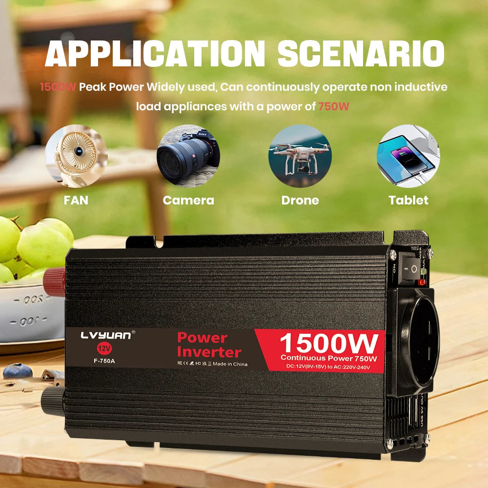 Inversor de Corriente 12V a 220V Onda Modificada con Pantalla LCD | 750W–1300W Continuos para RV, Camper y Vehículos