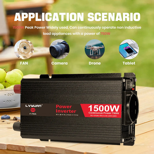 Inversor de Corriente 12V a 220V Onda Modificada con Pantalla LCD | 750W–1300W Continuos para RV, Camper y Vehículos