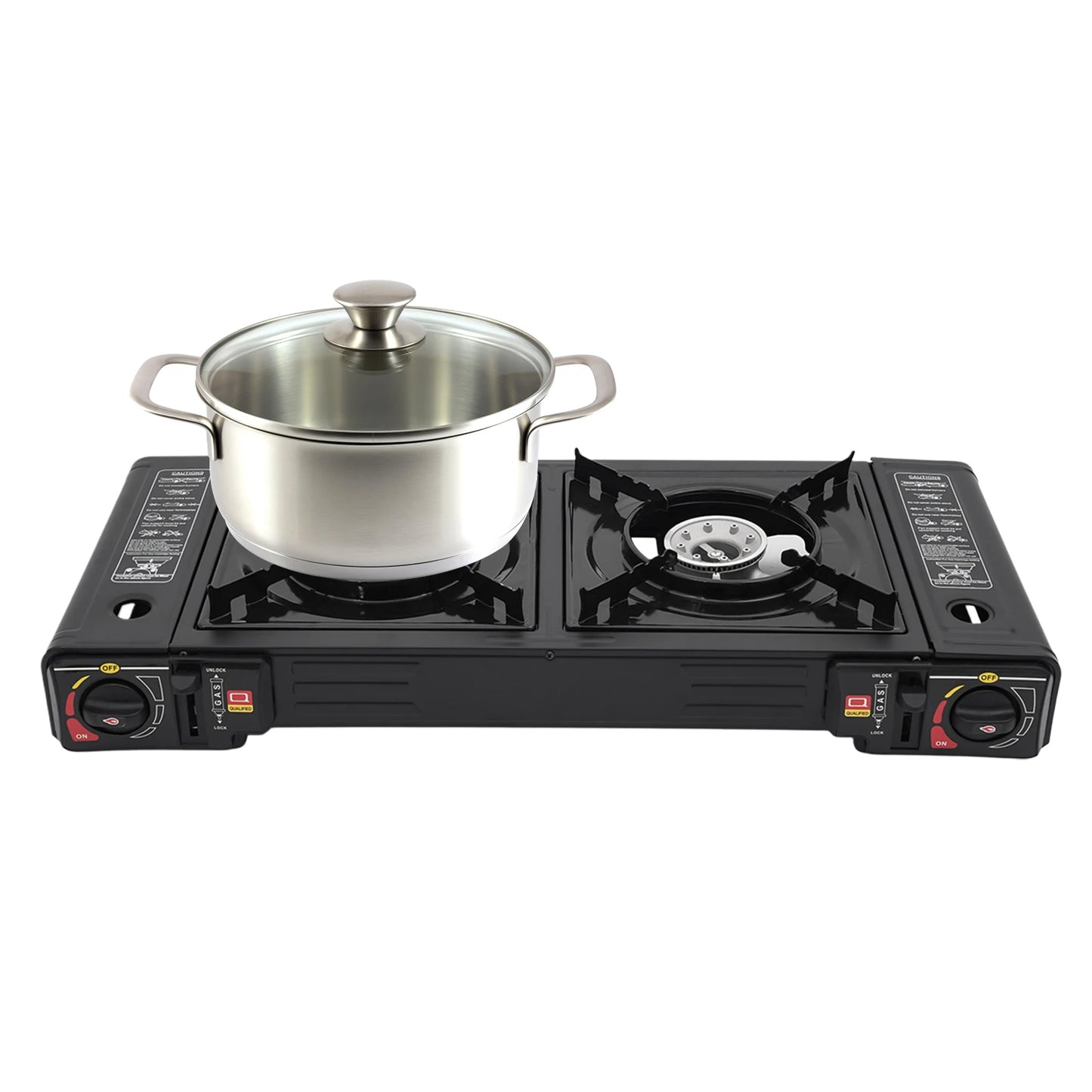 Réchaud de camping 2 feux 2500W - Allumage piézoélectrique + Gaz butane (3-5 personnes)