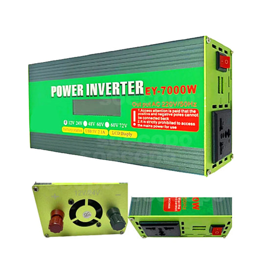Inversor de Corriente 12V/24V/48V a 220V con Pantalla LCD | 1200W Continuos / 7000W Pico | Doble USB