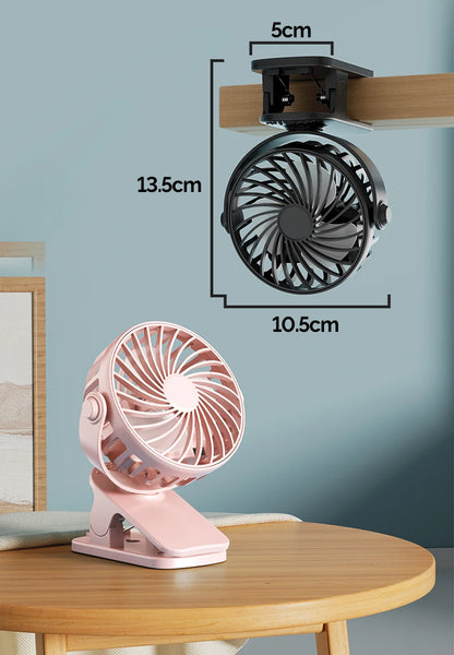 USB Clip Fan 360° - 3 Speeds + Night Light for Camper (Rechargeable)