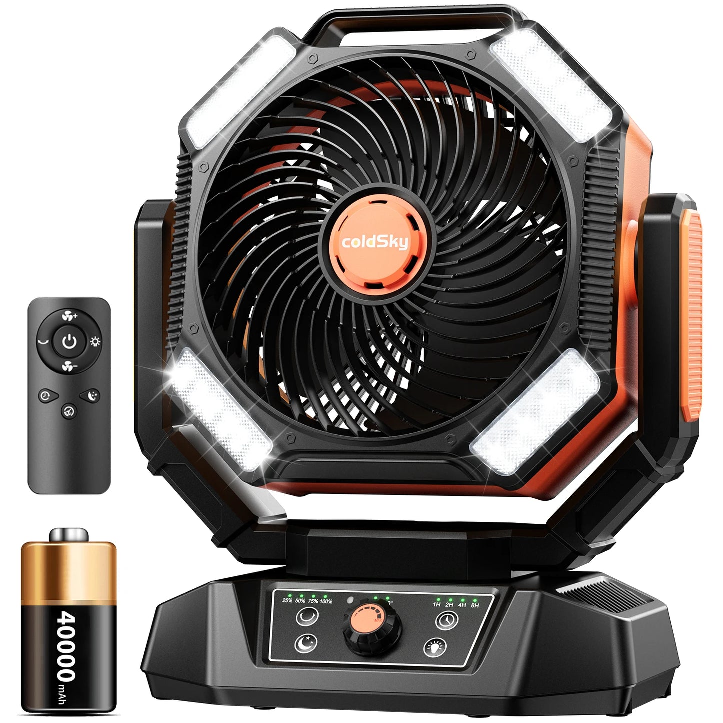 20000mAh Portable Desk Fan with Remote Control, 8 Speeds, and USB Charging