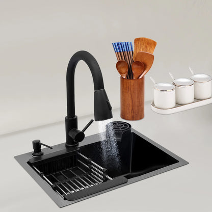 Stainless Steel Kitchen Sink with Pull-Out Tap, Black (40×45 cm) 