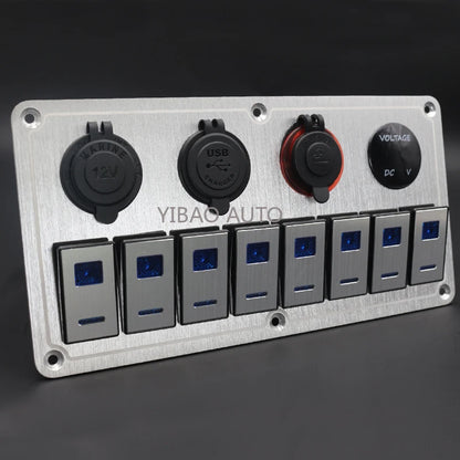 Panel de Interruptores de Aluminio 12V / 24V con USB y LED Azul