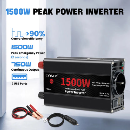 Inversor de Corriente 12V a 220V Onda Modificada | 1500W–4000W | Enchufe EU | Para RV y Camper