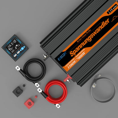 Inversor de Corriente Onda Pura 3500W 12V a 230V | Inversor Inteligente con ECO, USB, Bluetooth y Control Remoto para RV