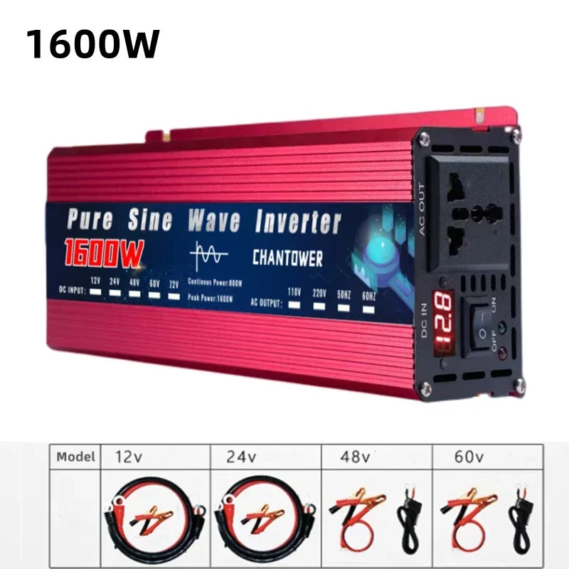 Inversor de Corriente Onda Pura 12V / 24V a 220V | 500W–2000W Continuos | Pantalla Inteligente para RV y Camper
