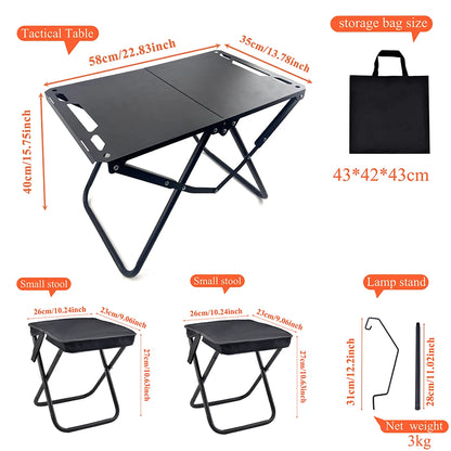 Set de Mesa Plegable con 2 Taburetes – Camping y Exterior