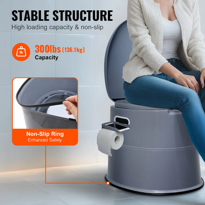 WC Portátil Compacto para Camper y Camping | Inodoro Móvil con Soporte para Móvil y Papel Higiénico | Hasta 136 kg