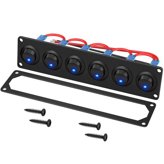 Panel de Interruptores de Aluminio 12V – 6 Interruptores con LED Azul