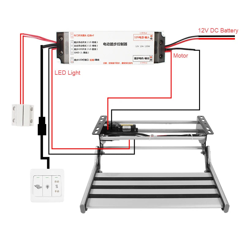 Escalón Eléctrico Plegable 12V para Autocaravana y Camper – Aluminio Antideslizante con Luz LED