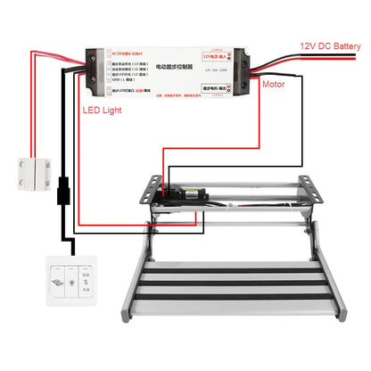 Escalón Eléctrico Plegable 12V para Autocaravana y Camper – Aluminio Antideslizante con Luz LED