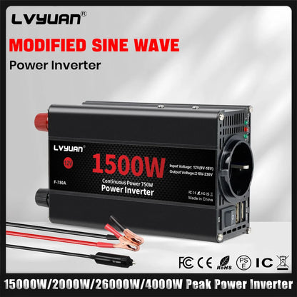 Inversor de Corriente 12V a 220V Onda Modificada | 1500W–4000W | Enchufe EU | Para RV y Camper