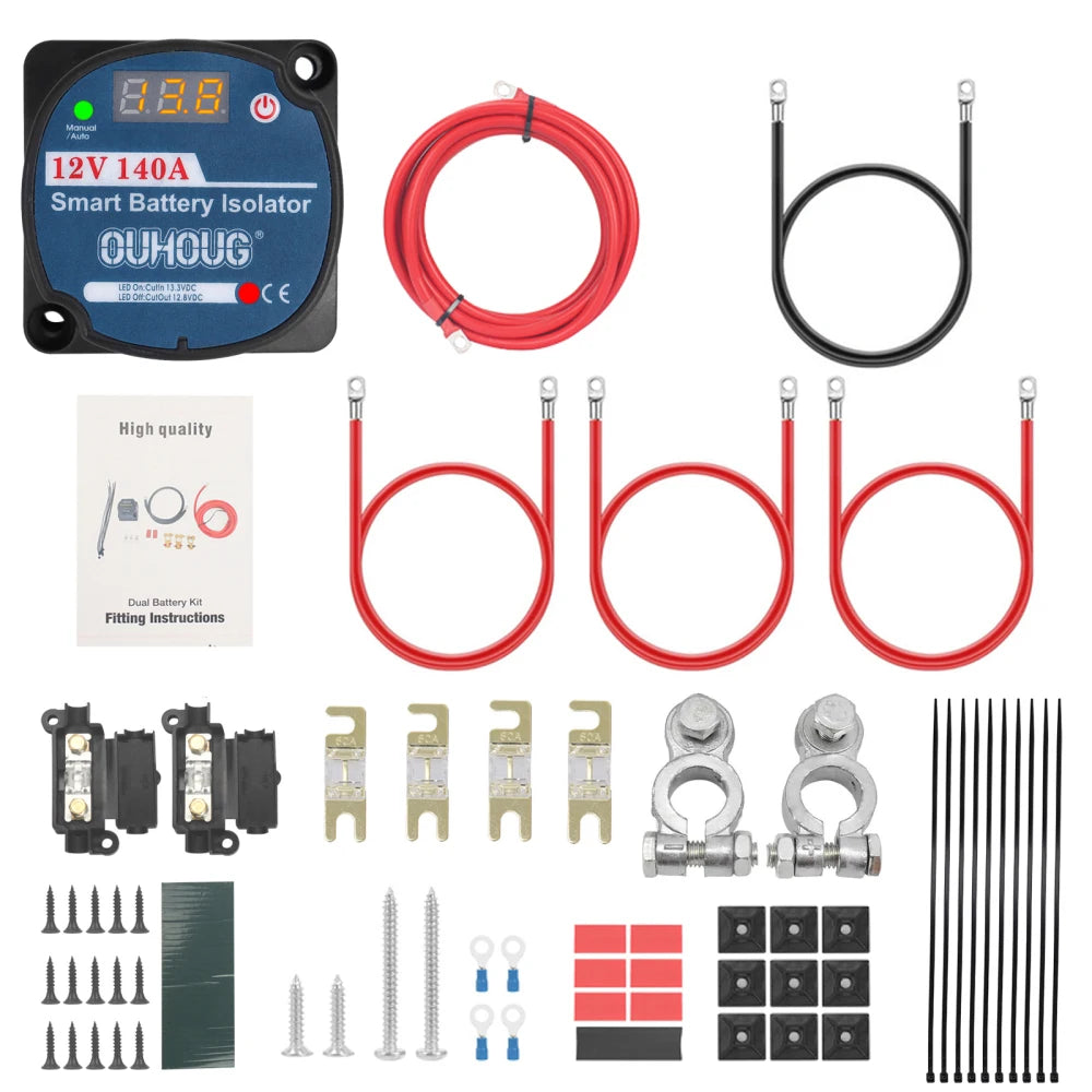 Kit de Relé de Carga Dividida 12V 140A con Detección Inteligente de Voltaje para Camper, Motorhome, 4x4 y Barco