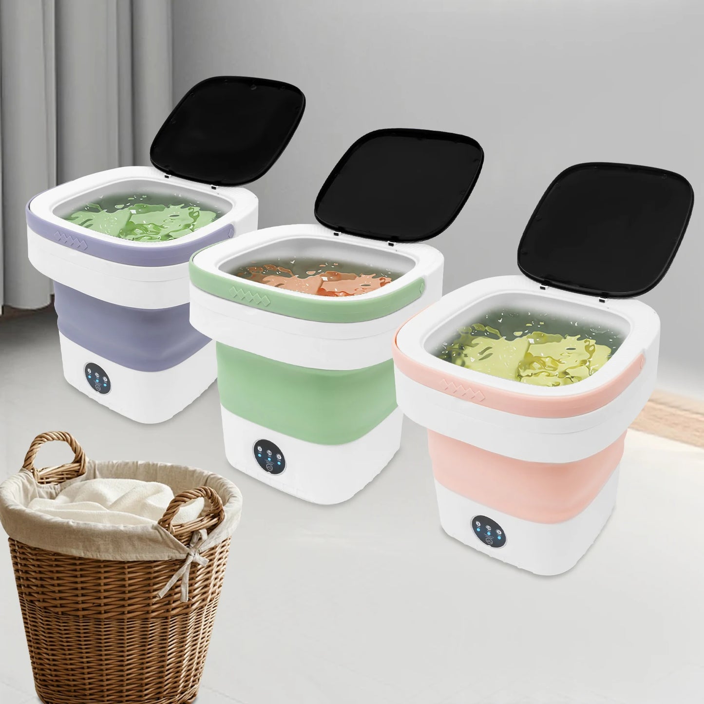 Mini-laveuse pliable 12L - Moteur silencieux + Lumière bleue + Essorage