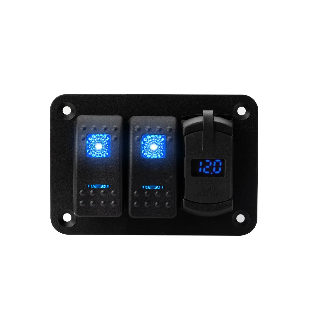 Panel de Interruptores Náutico Estanco 12V con USB y Voltímetro Digital