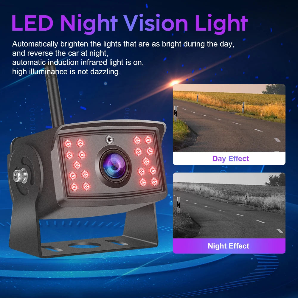 Cámara de Marcha Atrás PODOFO 720P con Monitor IPS HD – Visión Nocturna Starlight, AHD Digital, Guías de Aparcamiento (12V–36V)