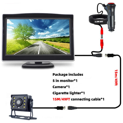 Cámara de Marcha Atrás QXNY con Cable 140° y Guías de Aparcamiento + Monitor 5” – Sistema de Visión Trasera para Coche, Furgoneta y RV (12V–24V)
