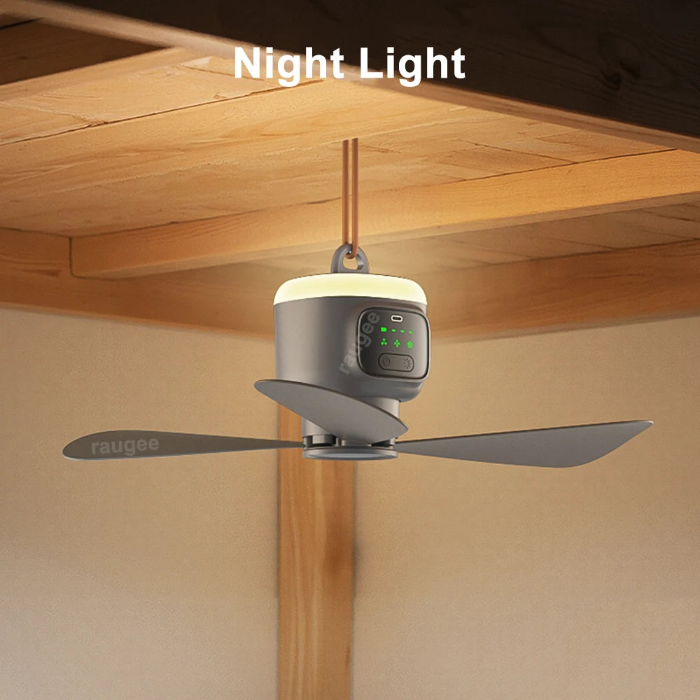 Ventilador Colgante Recargable con Control Remoto | 12000mAh, Aspas 450mm, Luz LED y Temporizador