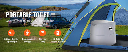 WC Portátil Compacto para Camper y Camping | Inodoro Móvil con Soporte para Móvil y Papel Higiénico | Hasta 136 kg