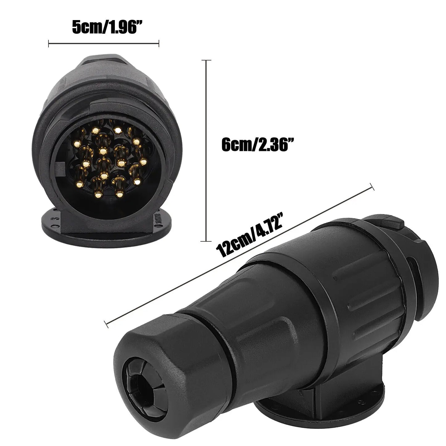 Enchufe de Remolque de 13 Pines – Adaptador de Conexión para Caravana, Trailer o Camper, 12V, Plástico y Cobre