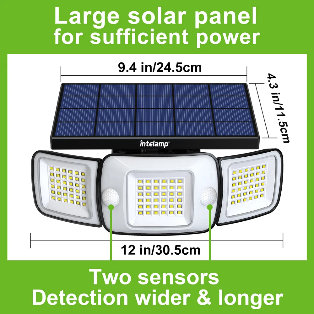 Solar LED Motion Sensor Light | 3 Adjustable Heads, 1200 Lumens, IP65