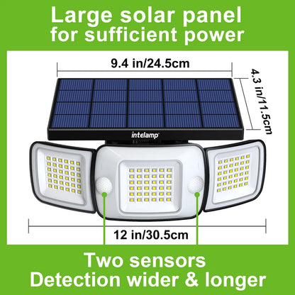 Solar LED Motion Sensor Light | 3 Adjustable Heads, 1200 Lumens, IP65