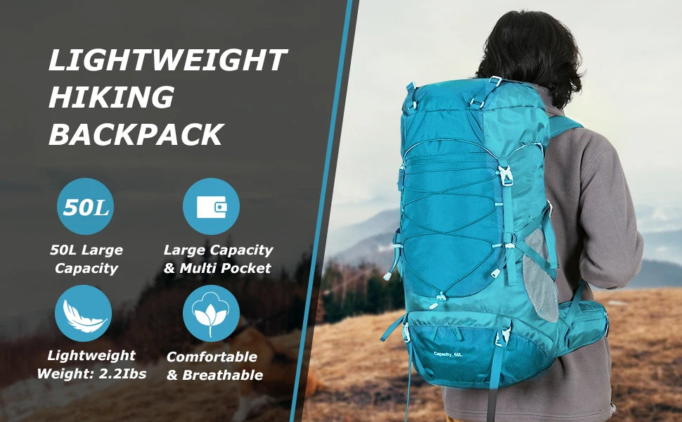 WEST TUNE External Frame Hiking Backpack - Durable Nylon · Rain Cover · Size L · Heavy Load