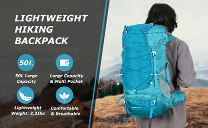 WEST TUNE External Frame Hiking Backpack - Durable Nylon · Rain Cover · Size L · Heavy Load