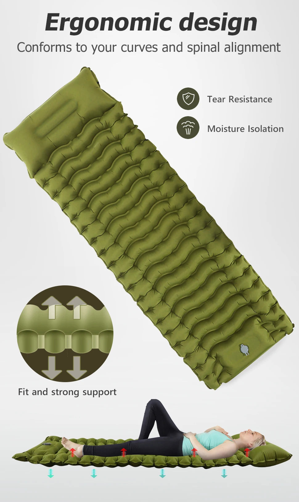 Colchón Inflable WEST TUNE con Bomba Integrada | Colchoneta de Camping Gruesa y Compacta
