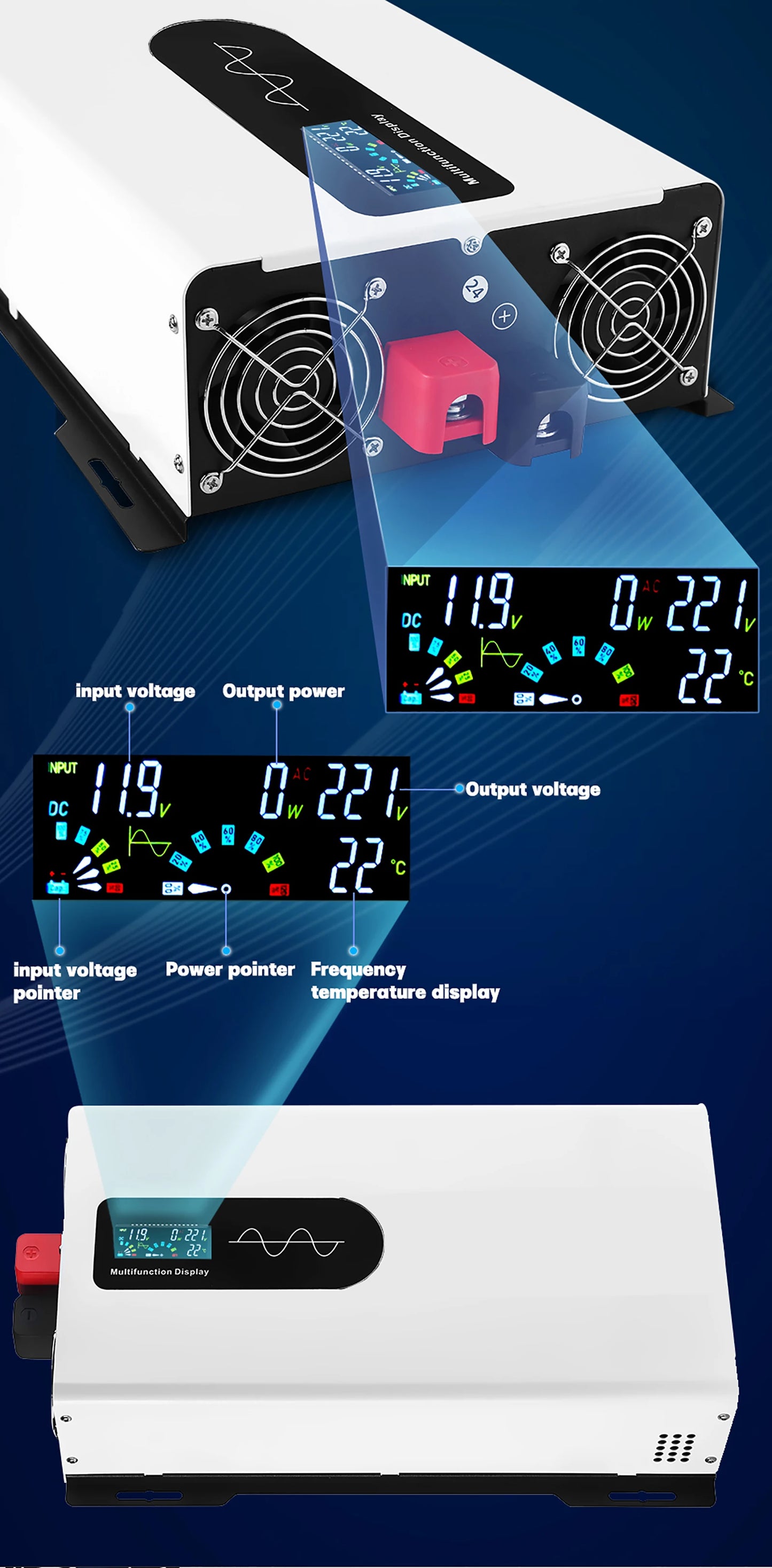 Inversor de Corriente Onda Pura 12V–96V a 230V Alta Potencia | Inversor DC/AC para RV, Camper y Vehículos