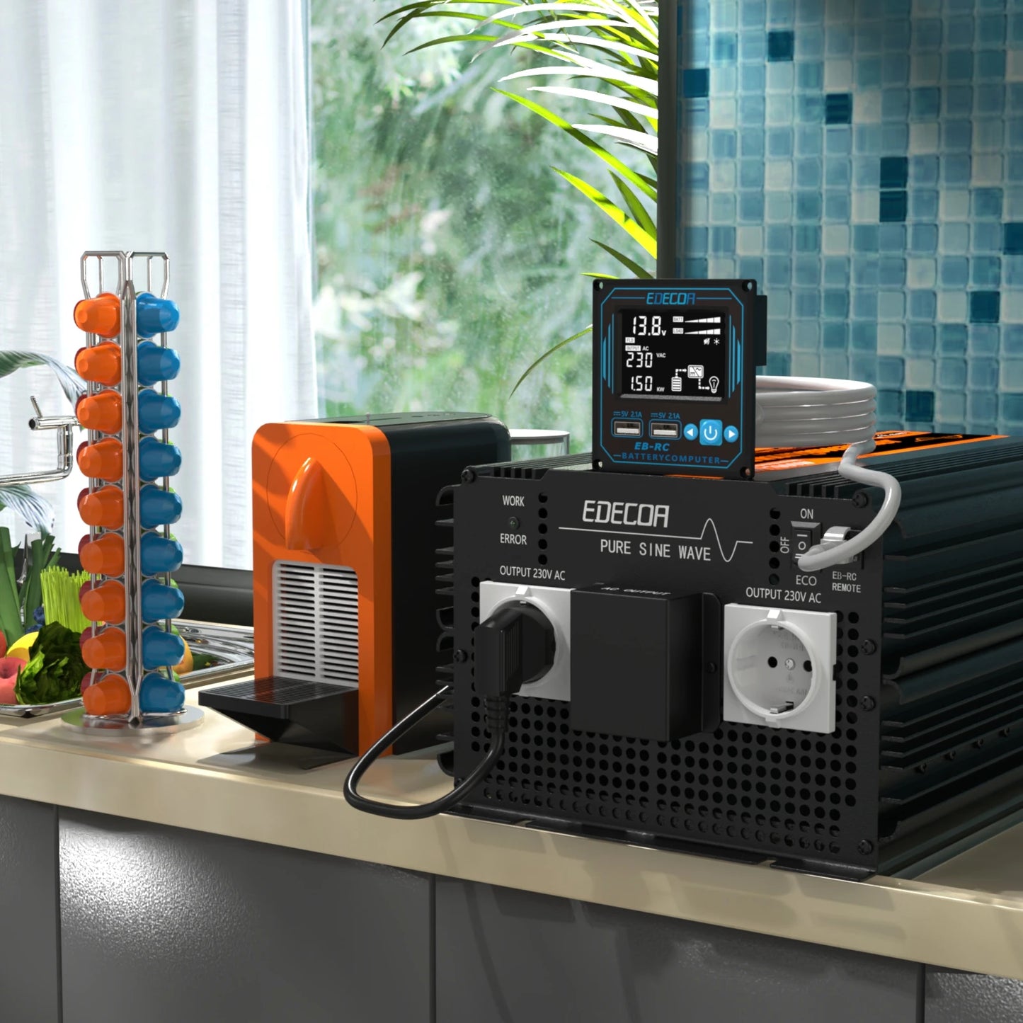 Inversor de Corriente Onda Pura 3500W 12V a 230V | Inversor Inteligente con ECO, USB, Bluetooth y Control Remoto para RV