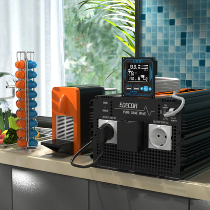 Inversor de Corriente Onda Pura 3500W 12V a 230V | Inversor Inteligente con ECO, USB, Bluetooth y Control Remoto para RV