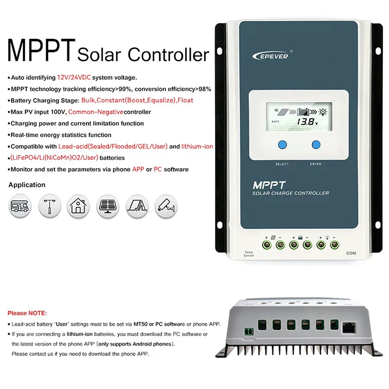 EPEVER Tracer AN-G3 MPPT Solar Charge Controller - Smart Charging 12V/24V (10A-40A) with LCD