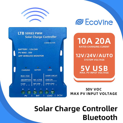 12V/24V PWM Solar Charge Controller with Bluetooth and USB