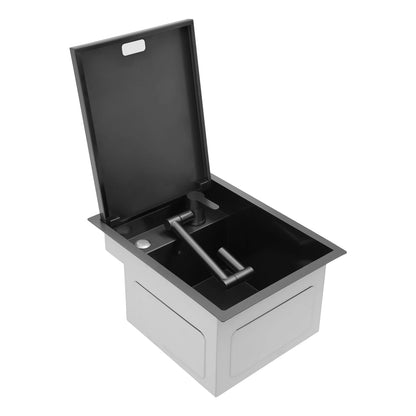 Concealed Dark Grey Stainless Steel Sink with Tap – Single Bowl with Soft-Close Lid (450×350×210 mm)