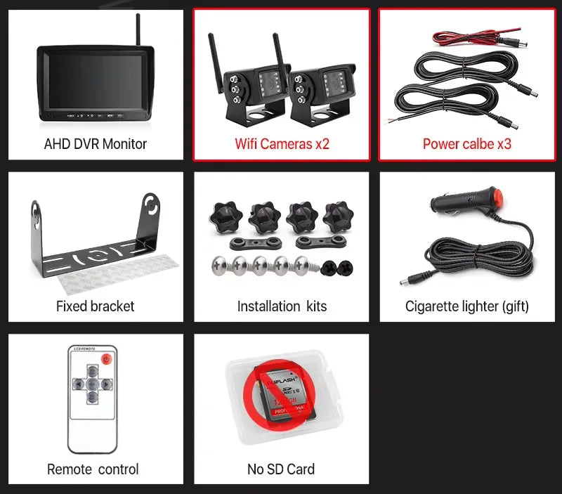 Kit Cámara de Marcha Atrás Inalámbrica AHD 720P GreenYi con Monitor IPS 7”, Grabación DVR y Detección de Ángulo Muerto