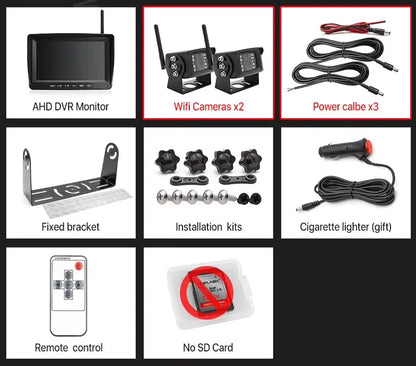 Kit Cámara de Marcha Atrás Inalámbrica AHD 720P GreenYi con Monitor IPS 7”, Grabación DVR y Detección de Ángulo Muerto