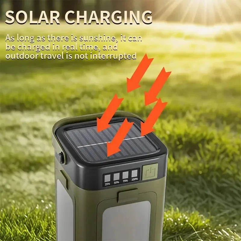 Lampe solaire pliable 2000 mAh – Lumière de camping + Power Bank + Lampe de poche 3-en-1 Description :