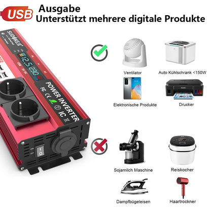 Inversor de Corriente 12V a 220V Compacto | 500W–1000W | Convertidor DC/AC Portátil para RV y Camper