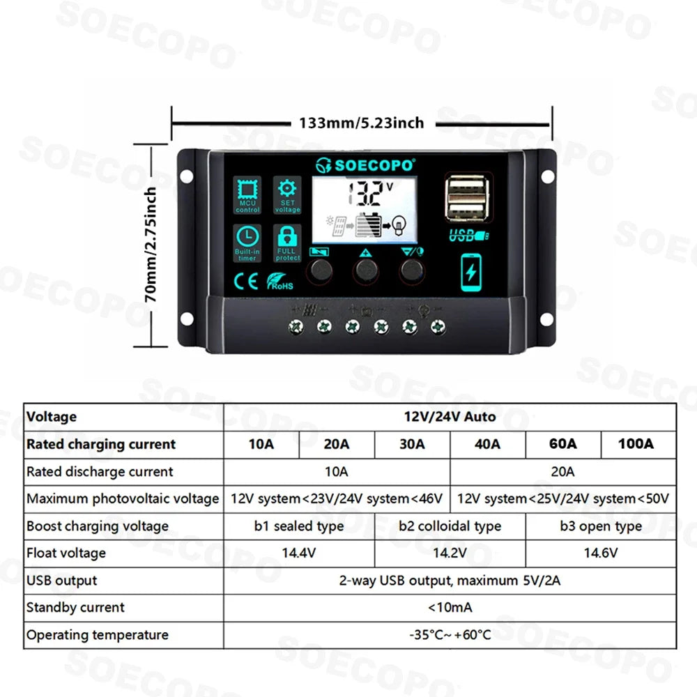 Kit Solaire Complet 10000W - Panneau 300W + Onduleur 1100W + Régulateur 100A