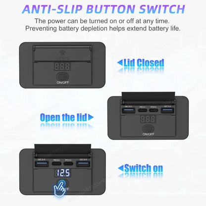Toma USB Cuádruple 12–24V 84W con Interruptor y Voltímetro
