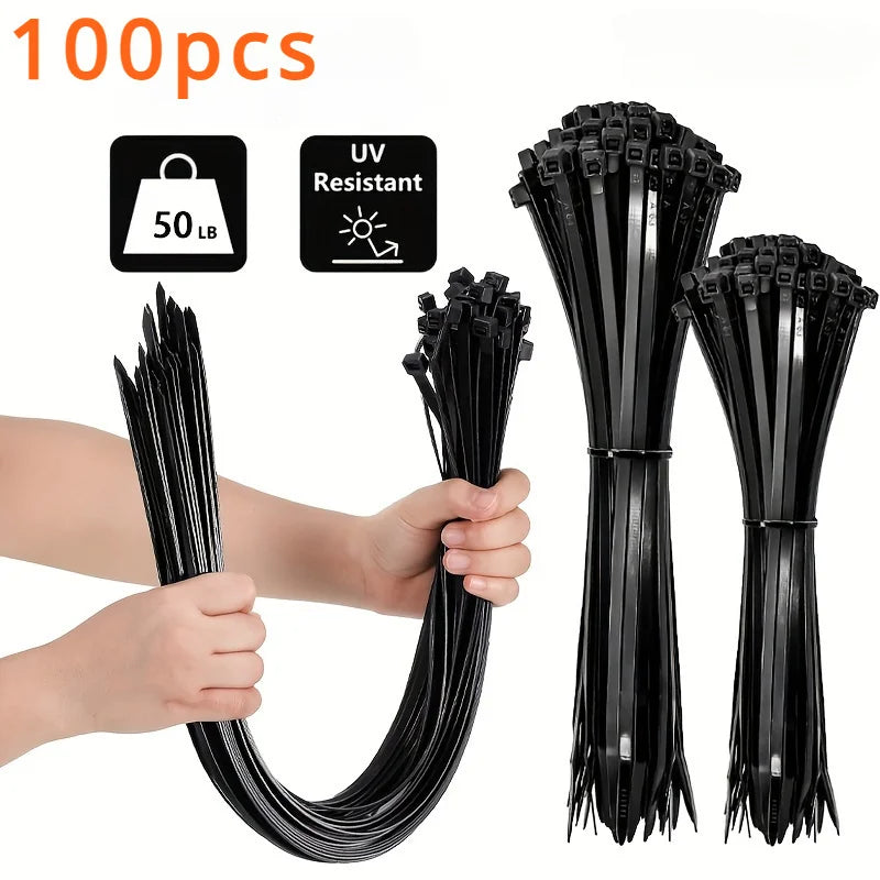 Bridas de Cable Negras (100 uds) – Alta Resistencia y Protección UV